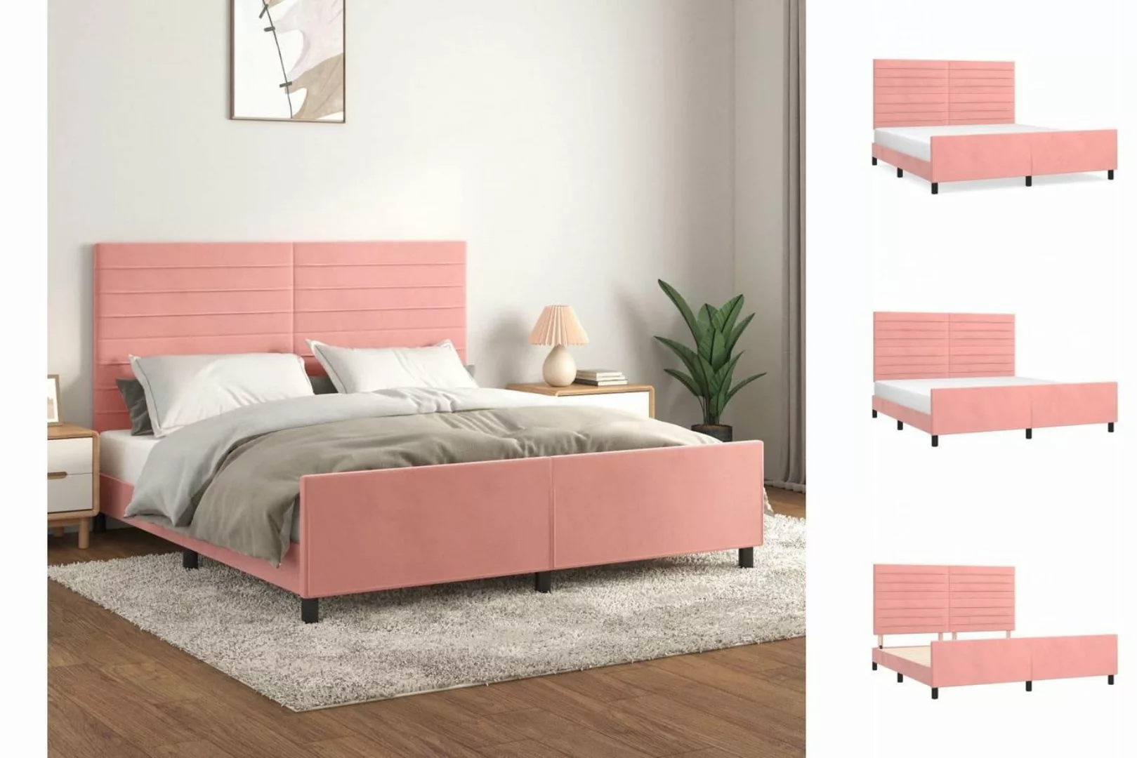 vidaXL Bettgestell Bettgestell mit Kopfteil Rosa 160x200 cm Samt Bett Bettg günstig online kaufen