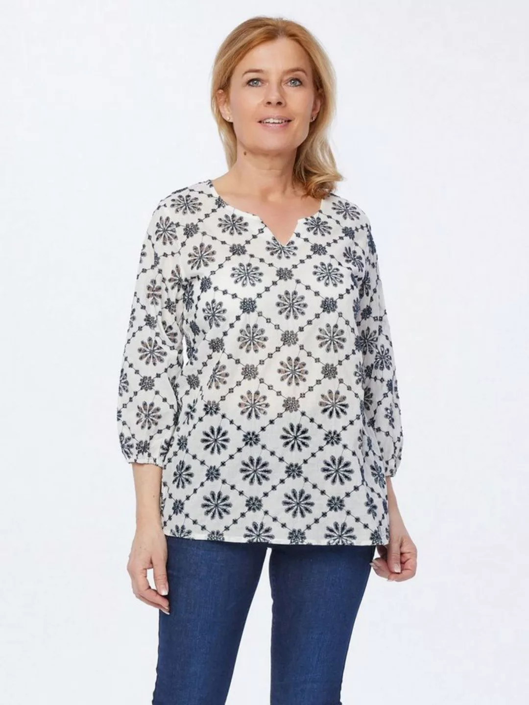 Georg Stiels Blusenshirt Strickbluse koerpernah mit Alloverstickerei günstig online kaufen