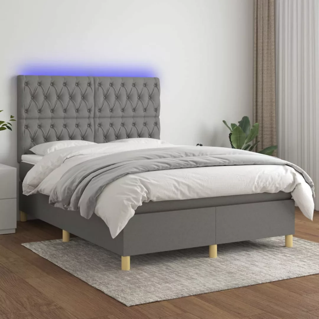 Vidaxl Boxspringbett Mit Matratze & Led Dunkelgrau 140x200 Cm Stoff günstig online kaufen