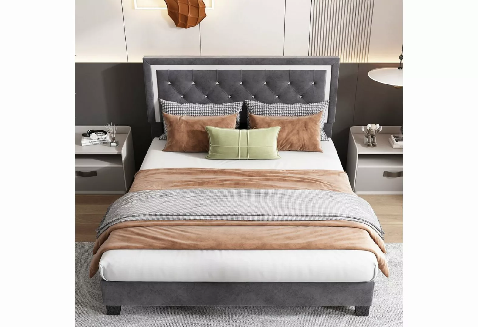 SOFTWEARY Polsterbett (Doppelbett mit Lattenrost, 140x200 cm), Kopfteil höh günstig online kaufen