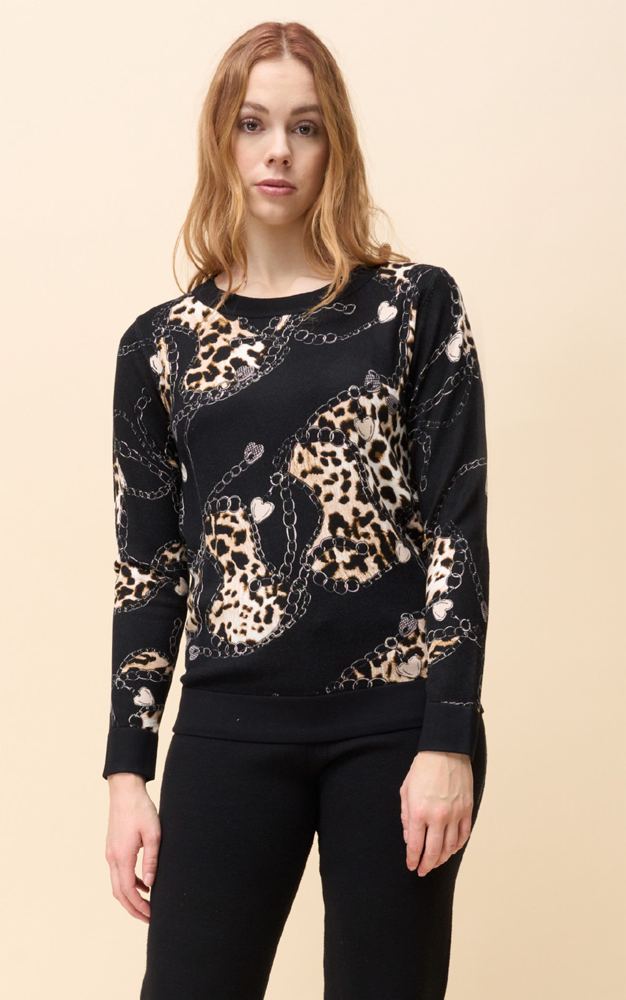 Passioni Strickpullover mit Leo- und Schmuckprint günstig online kaufen