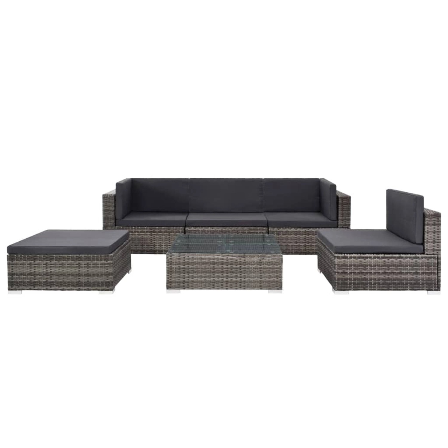 6-tlg. Garten-lounge-set Mit Auflagen Poly Rattan Grau günstig online kaufen