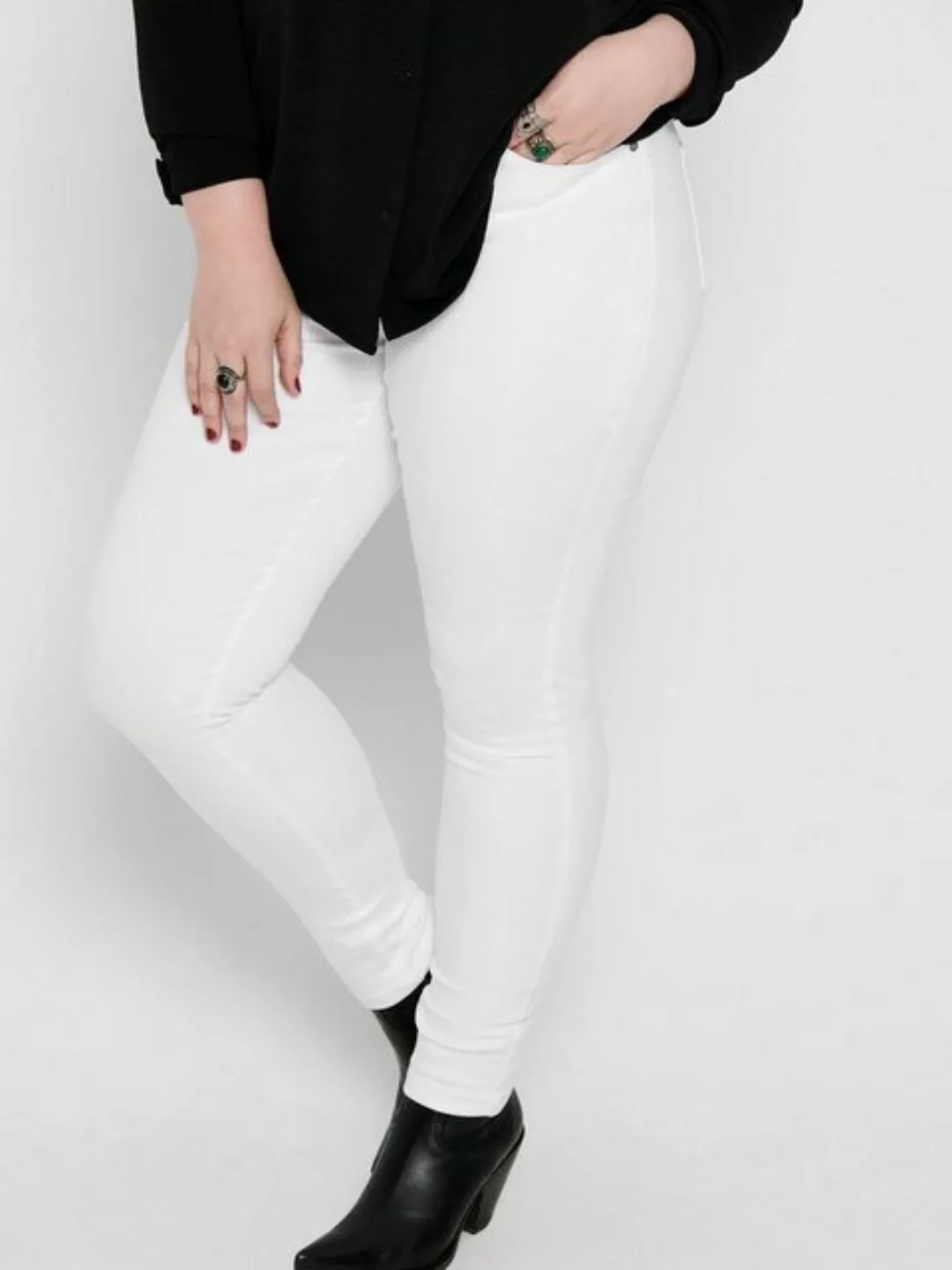 Only Curve – Augusta – Eng geschnittene Jeans in Weiß mit hoher Taille günstig online kaufen