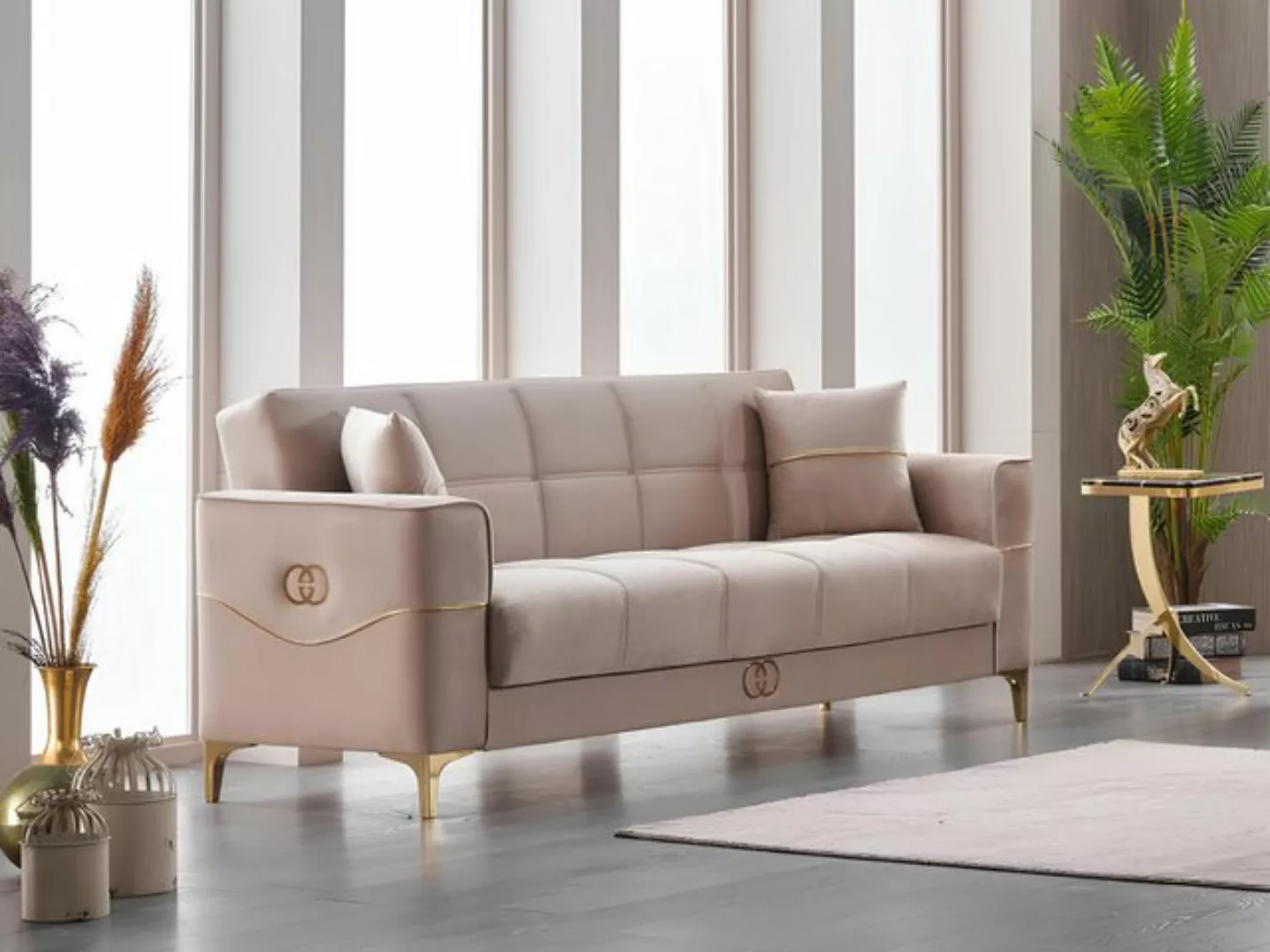 JVmoebel Sofa Dreisitzer Polstersofa Stoffsofa Couch 3 Sitzer Sofa Beige De günstig online kaufen