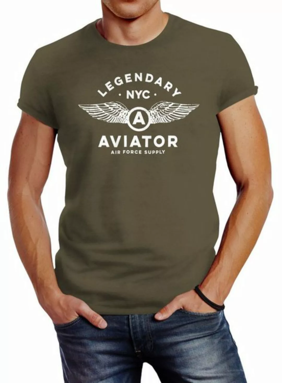 Neverless Print-Shirt Herren T-Shirt Legendary NYC Aviator Air Force Luftwa günstig online kaufen