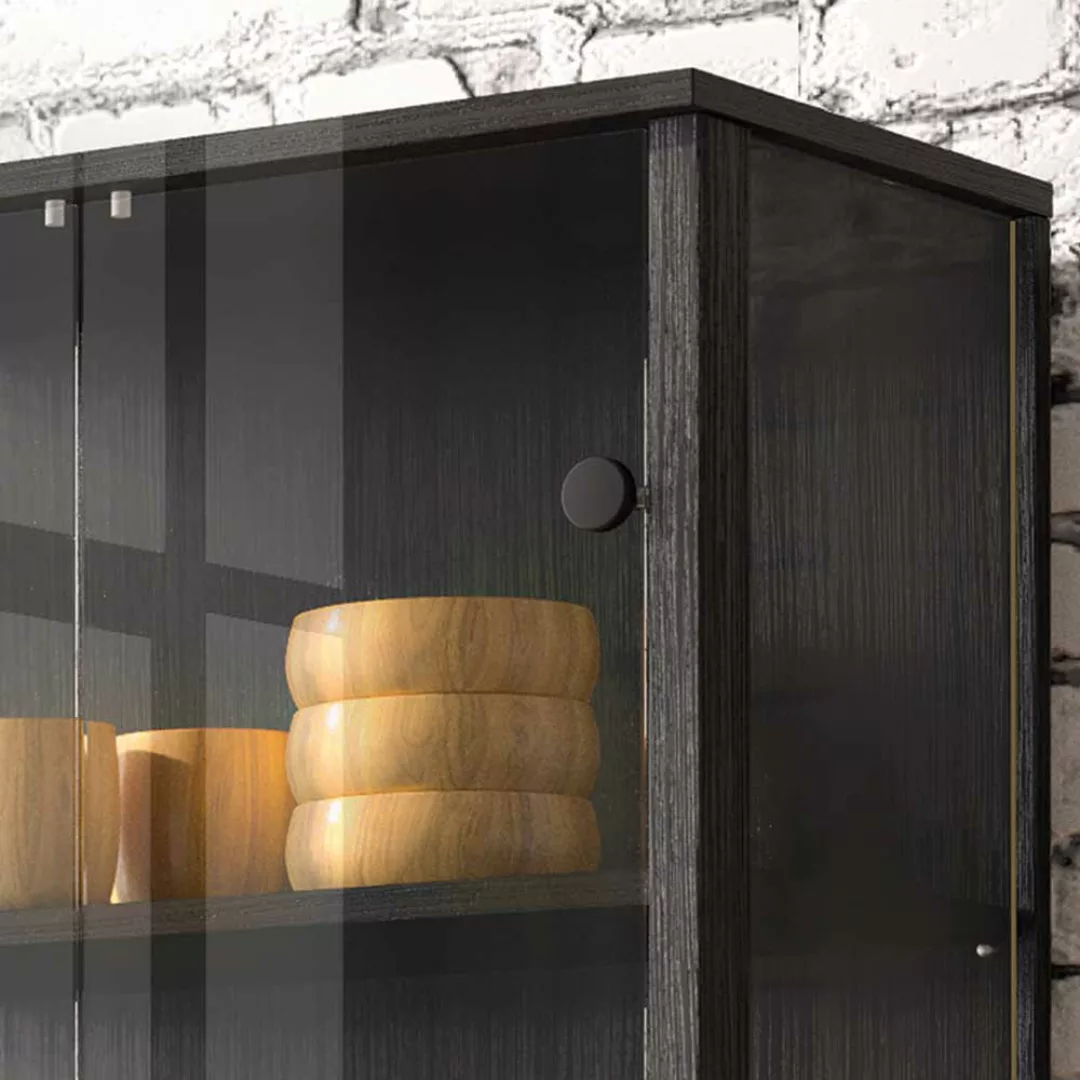 Wohnzimmervitrine schwarz modern im Industry und Loft Stil 209 cm hoch günstig online kaufen