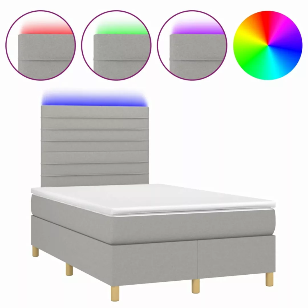 Vidaxl Boxspringbett Mit Matratze & Led Hellgrau 120x200 Cm Stoff günstig online kaufen