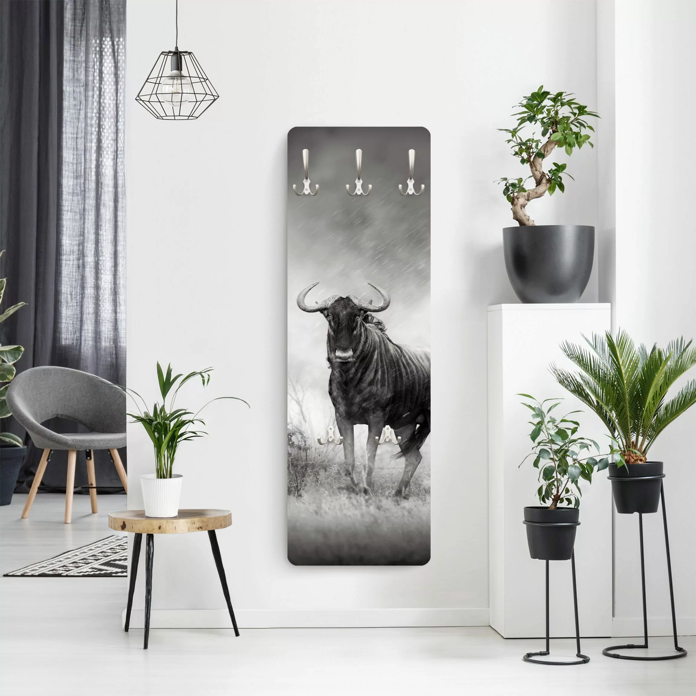 Wandgarderobe Holzpaneel Tiere Staring Wildebeest günstig online kaufen