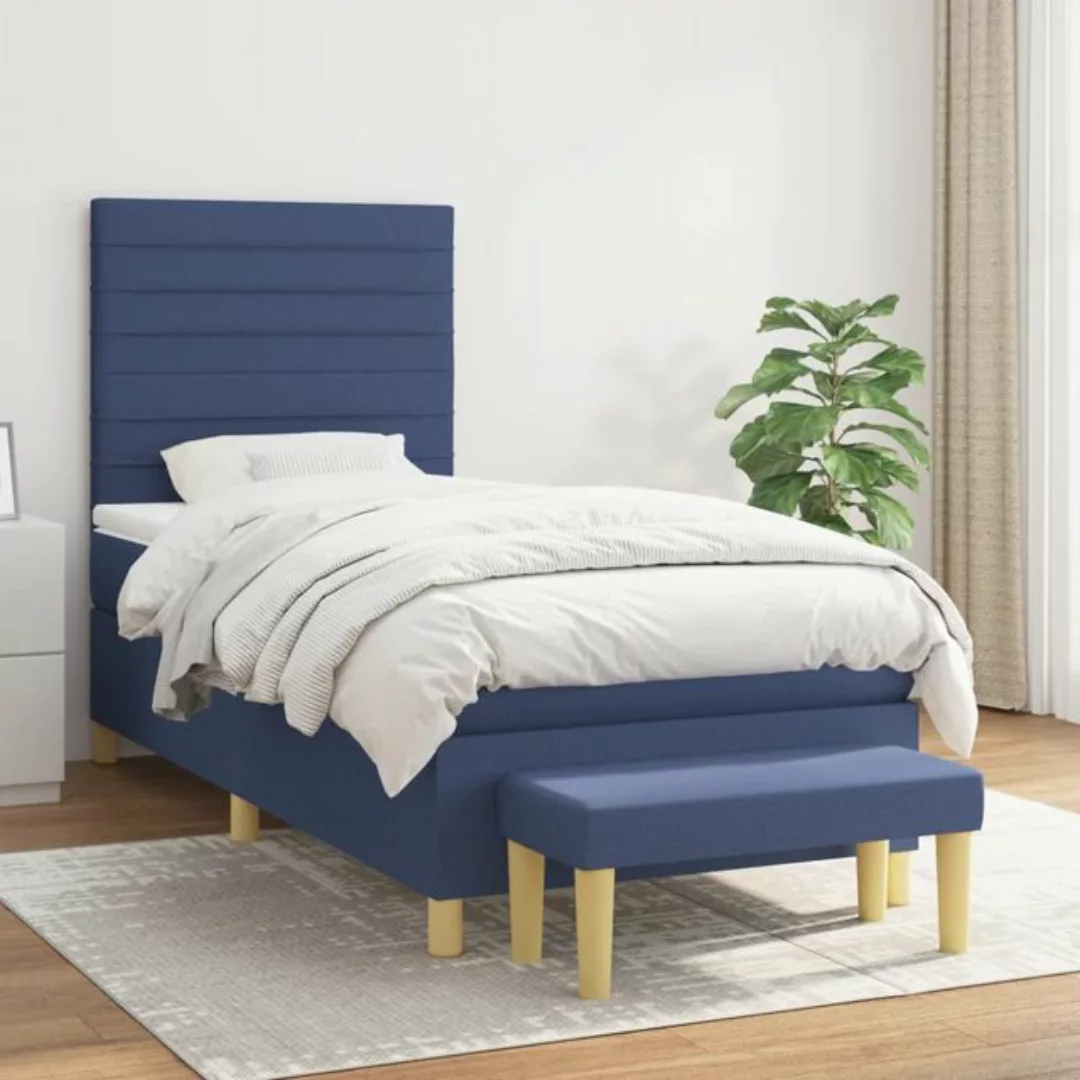 vidaXL Bett Boxspringbett mit Matratze Blau 90x200 cm Stoff günstig online kaufen