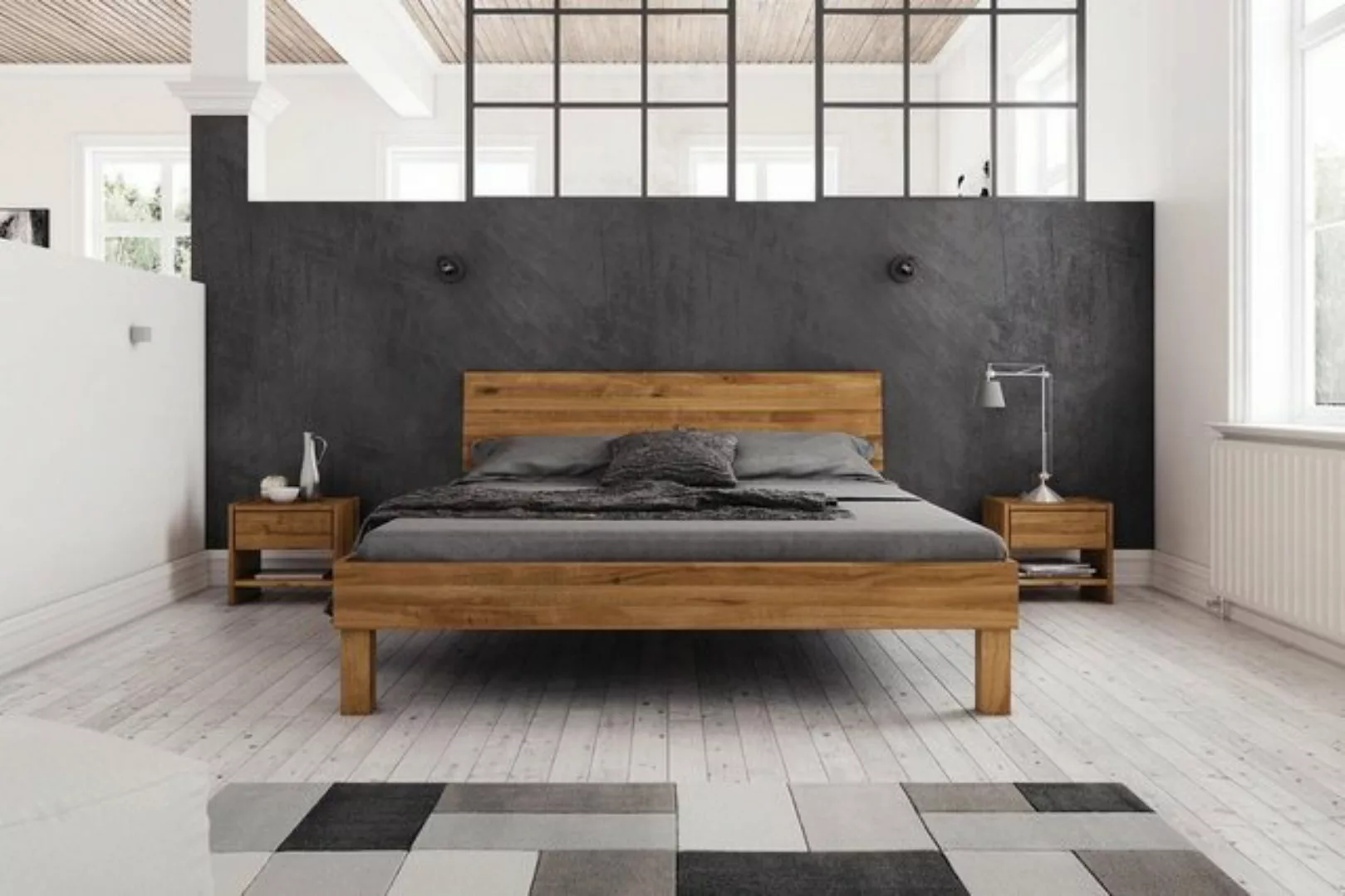 Natur24 Einzelbett Bett Zigo 1 Sonderlänge 140x220 Wildeiche Holzkopfteil u günstig online kaufen