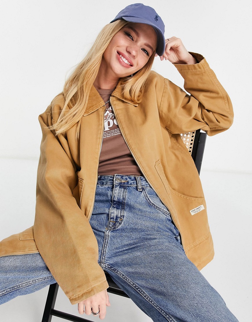 Topshop – Oversize-Jacke in Camel mit Reißverschluss-Neutral günstig online kaufen