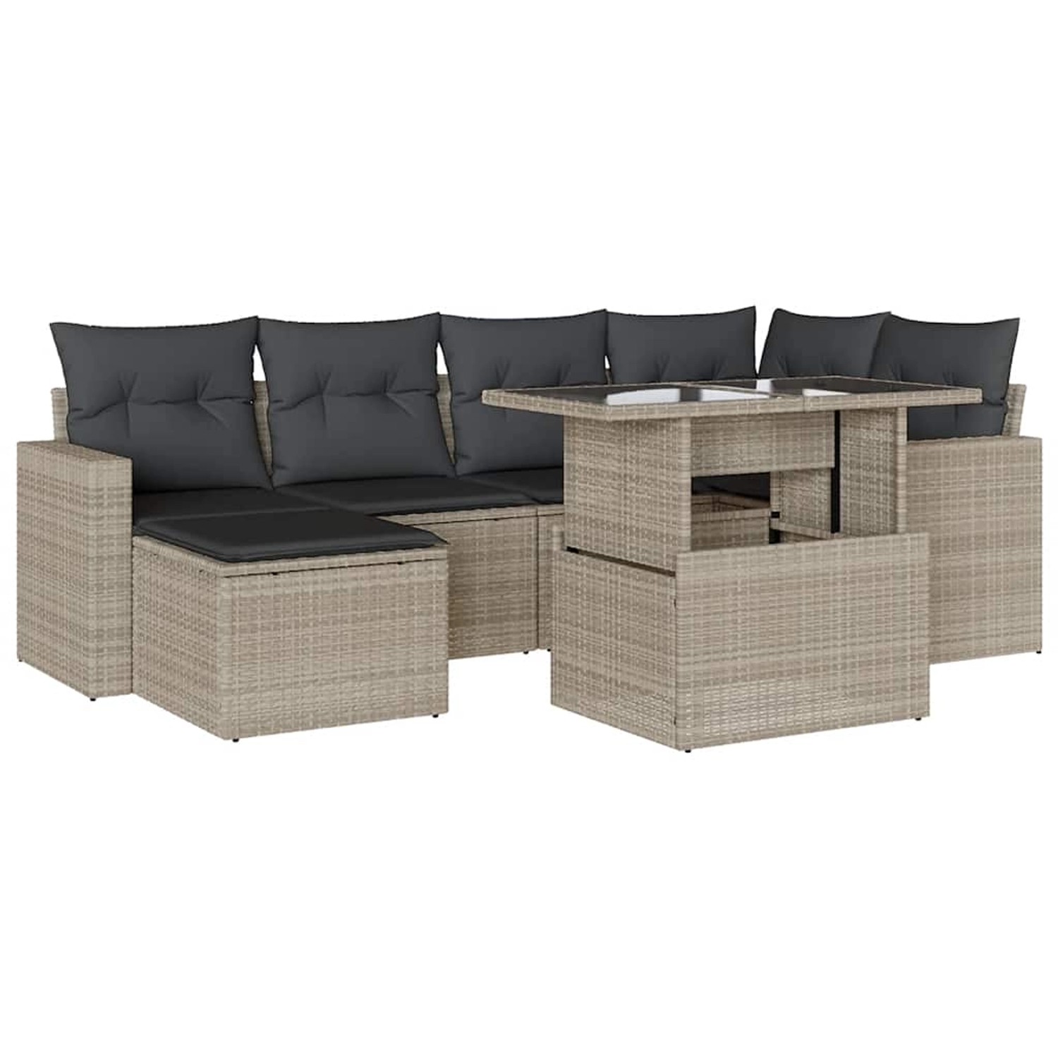 vidaXL 7-Tlg Garten-Sofagarnitur mit Kissen Hellgrau Poly Rattan 3267422 günstig online kaufen