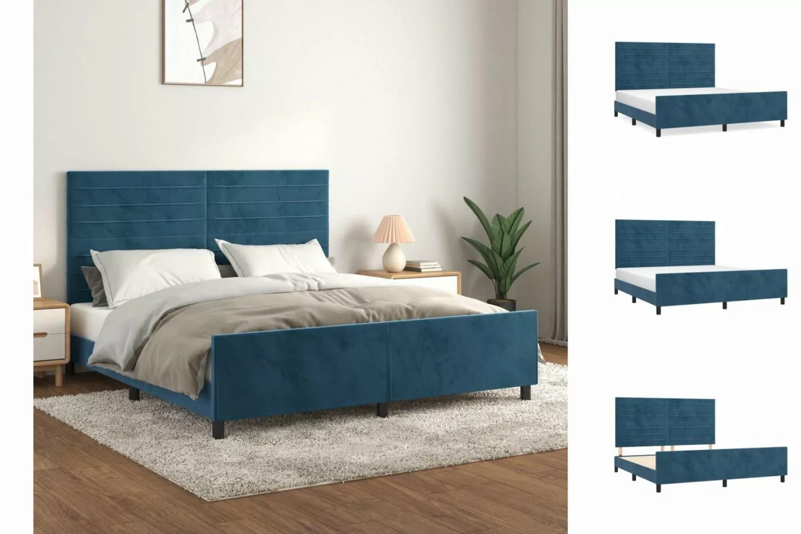 vidaXL Bettgestell Bettgestell mit Kopfteil Dunkelblau 160x200 cm Samt Bett günstig online kaufen