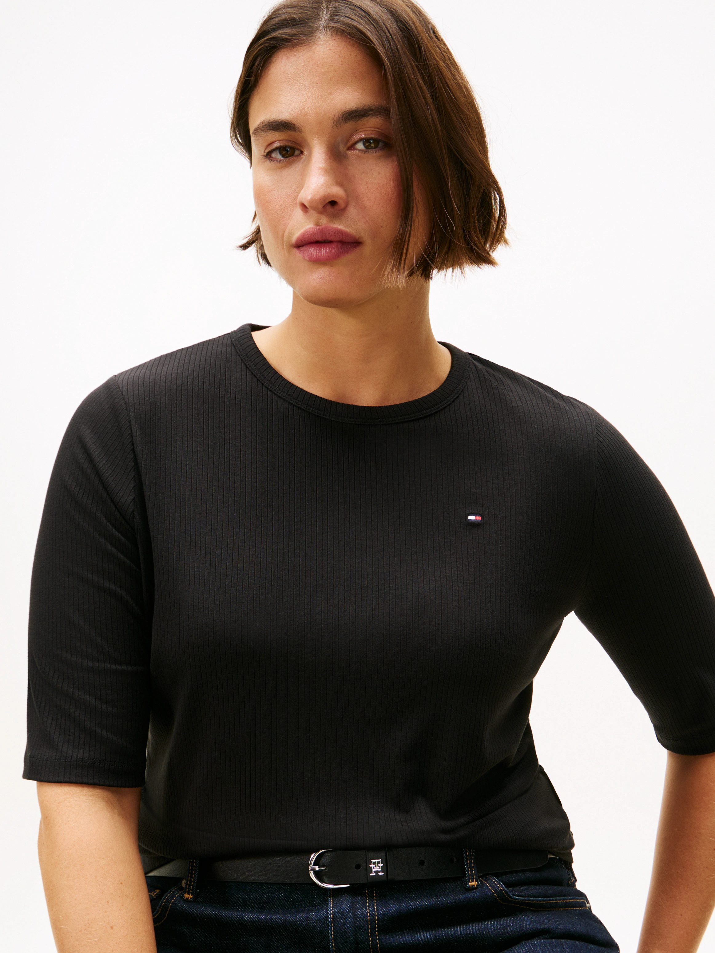 Tommy Hilfiger Curve Kurzarmshirt "CRV SLIM 5X2 RIB C-NK 1/2 SLV", in große günstig online kaufen