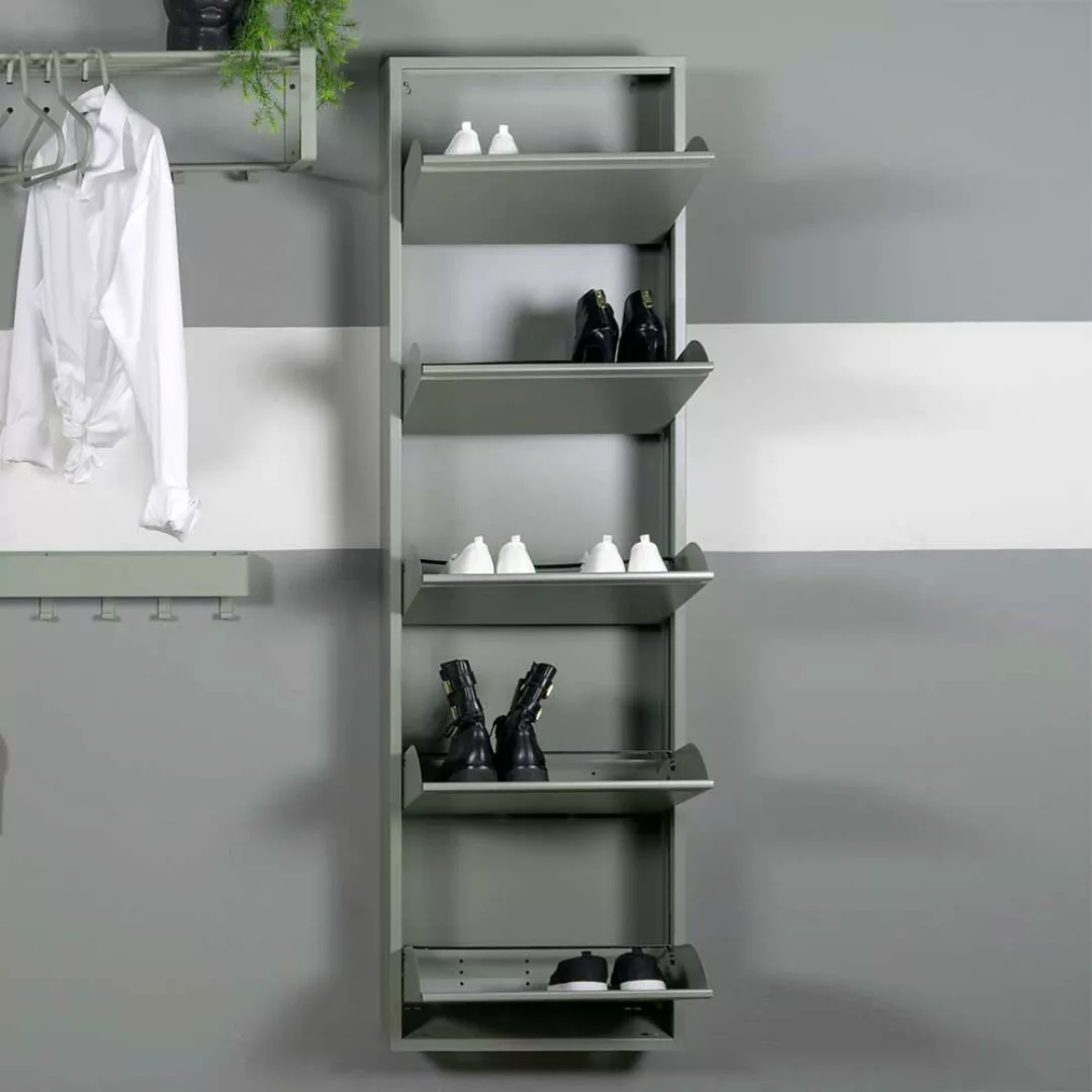 Metall Schuhklappenschrank in Graugrün pulverbeschichtetem Stahl günstig online kaufen