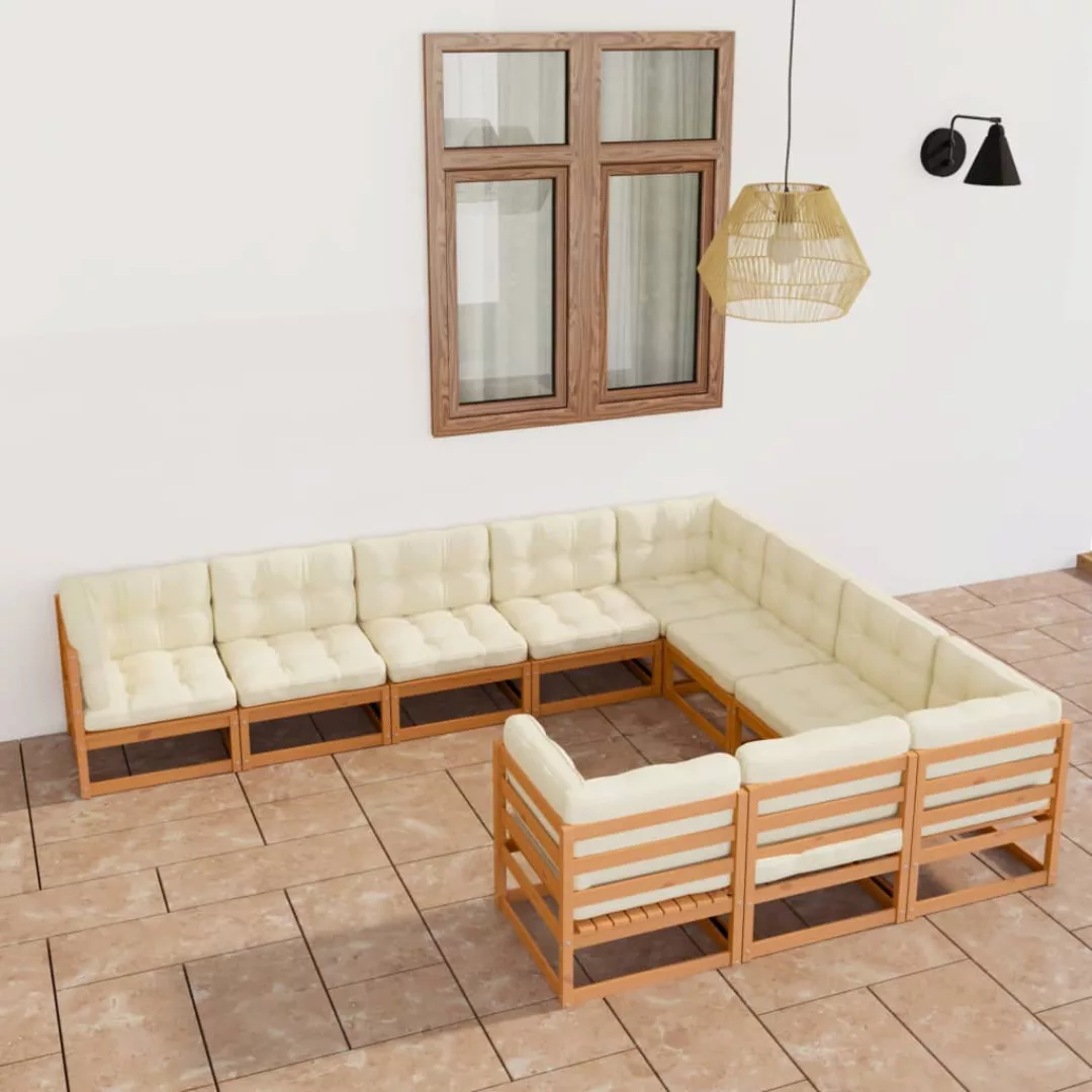 10-tlg. Garten-lounge-set Kissen Honigbraun Kiefer Massivholz günstig online kaufen