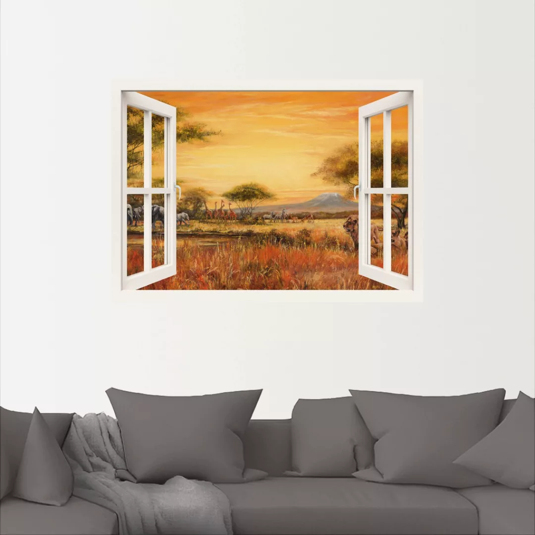 Artland Wandfolie "Afrikanische Steppe Löwen, weiß", Fensterblick, (1 St.), günstig online kaufen