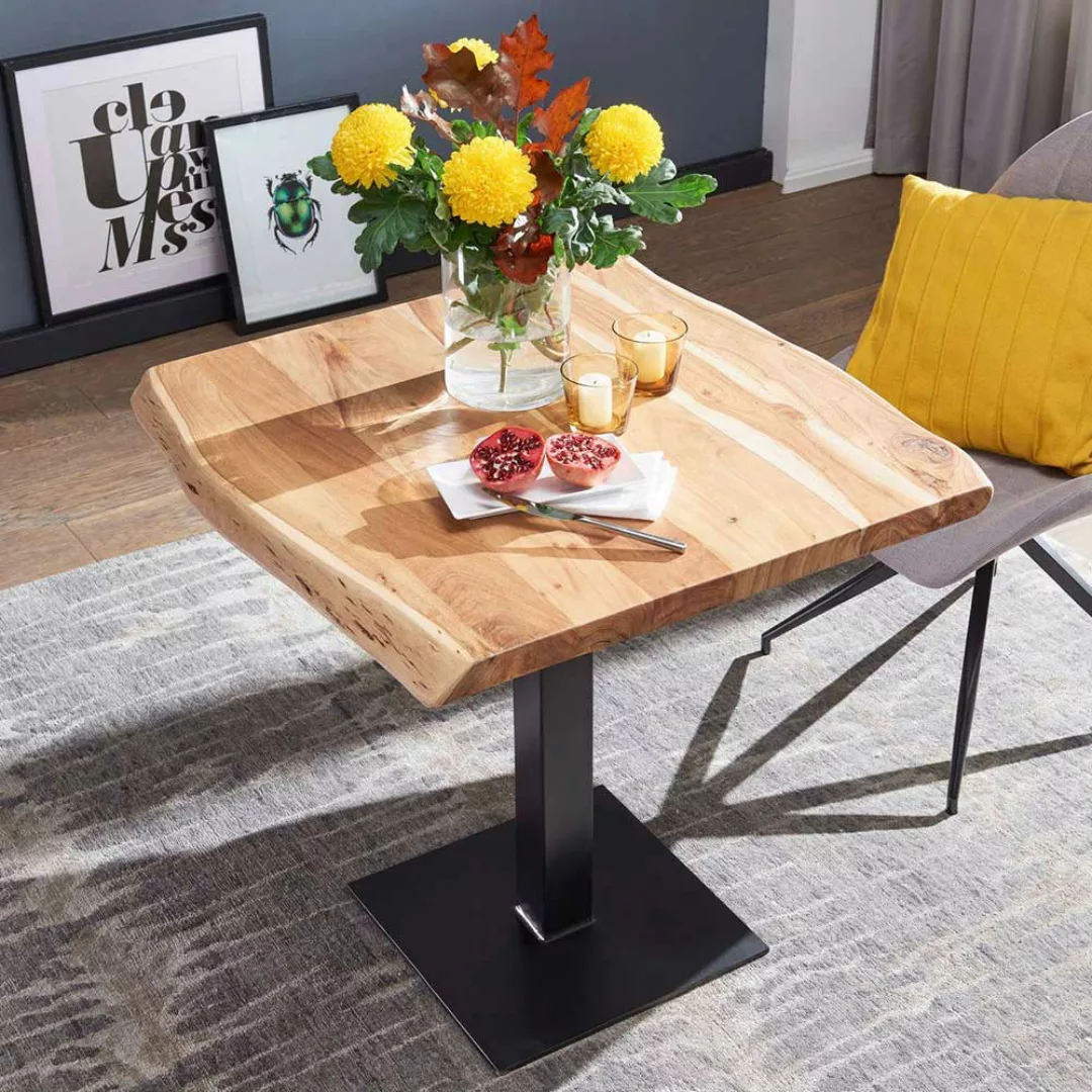 Kleiner Esstisch mit Baumkante Akazie Massivholz und Edelstahl günstig online kaufen