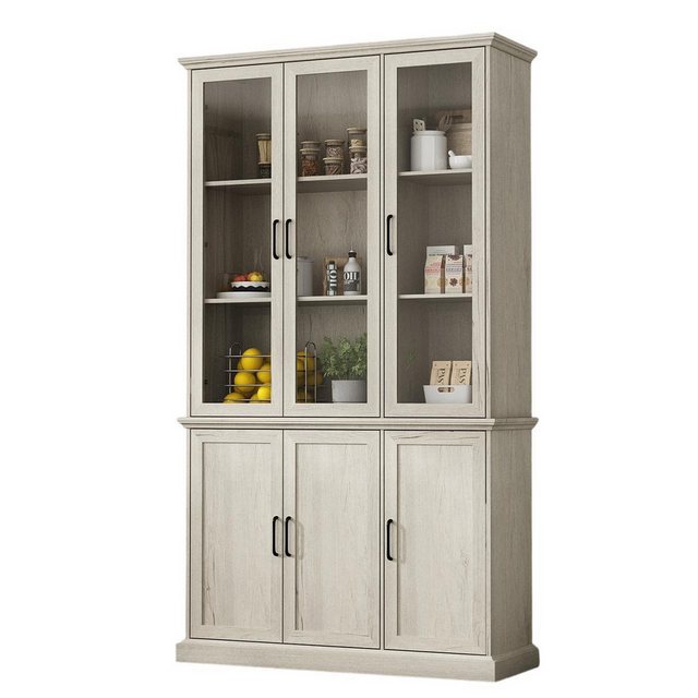 FUFU&GAGA Küchenbuffet 117.5*40*207.5cm, MDF+Glas, Weiß mit Holzmaserung günstig online kaufen