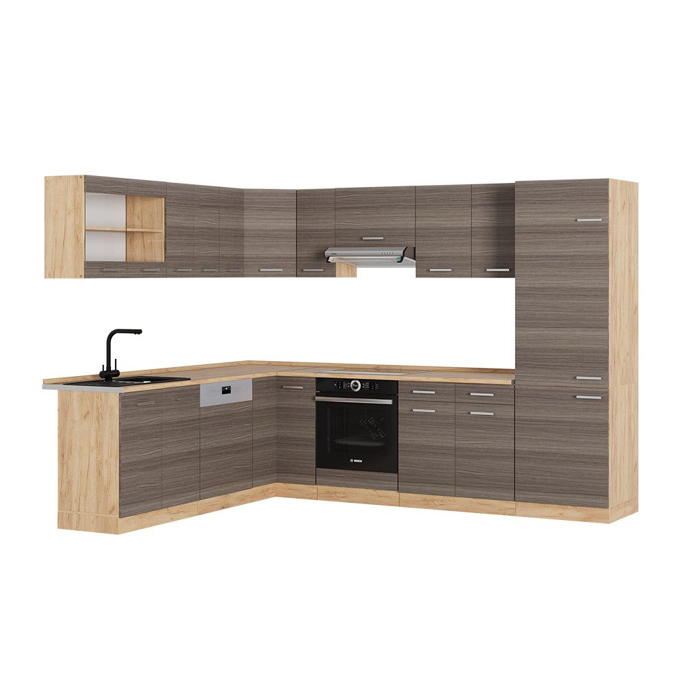 Vicco Winkelküche R-Line, Edelgrau/Goldkraft Eiche, 227 günstig online kaufen