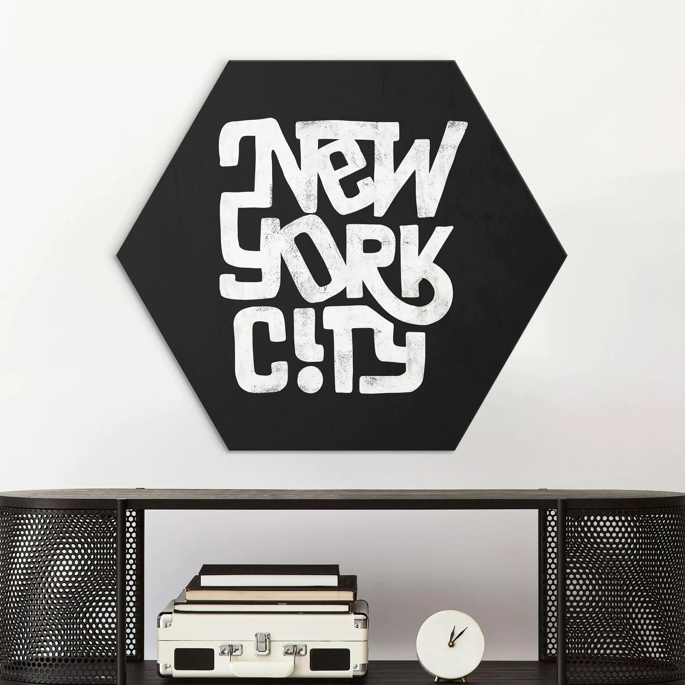 Hexagon-Alu-Dibond Bild Graffiti Art Calligraphy New York City Schwarz günstig online kaufen