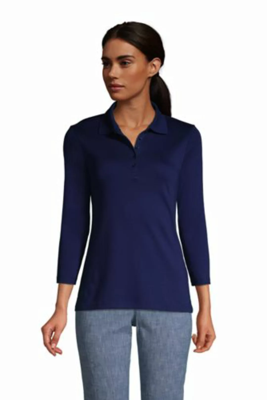 Supima-Poloshirt mit 3/4-Ärmeln, Damen, Größe: 48-50 Normal, Blau, Baumwoll günstig online kaufen