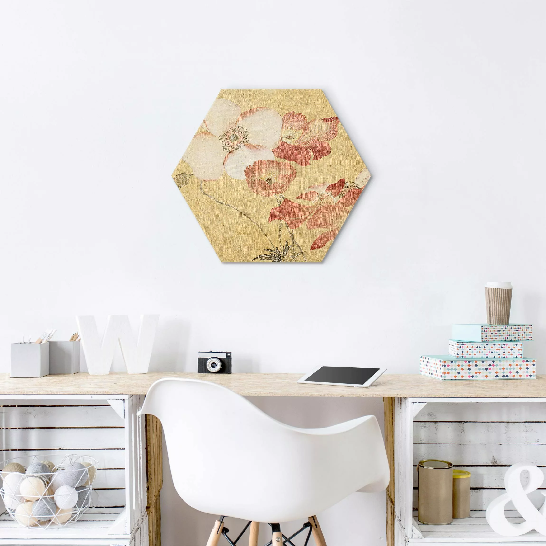 Hexagon-Alu-Dibond Bild Yun Shouping - Mohnblumen günstig online kaufen