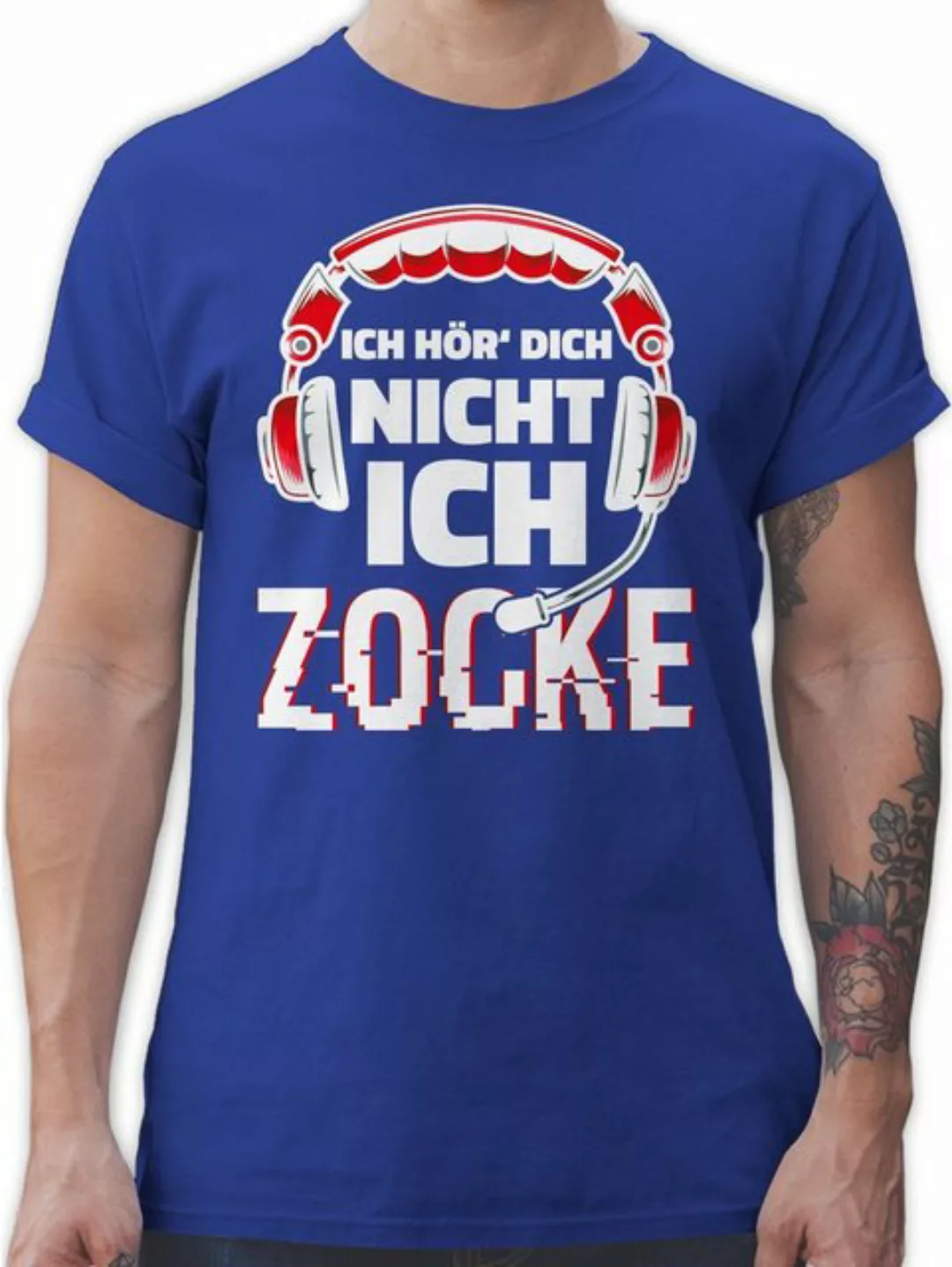 Shirtracer T-Shirt Ich hör dich nicht ich zocke Headset Glitch Weiß Rot Ner günstig online kaufen