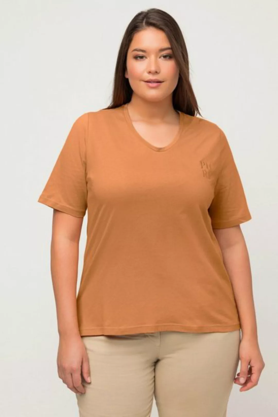Ulla Popken Rundhalsshirt T-Shirt PURE V-Ausschnitt Halbarm Biobaumwolle günstig online kaufen