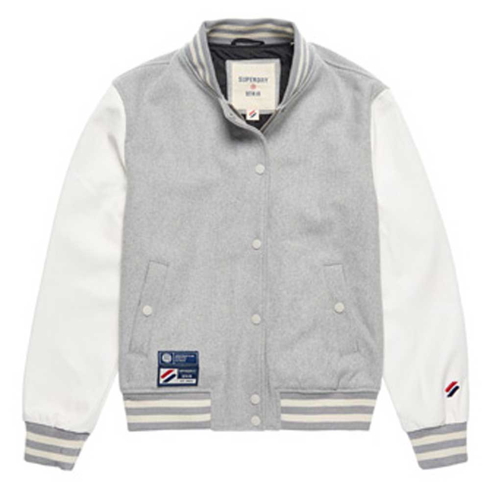 Superdry Wool Varsity Baseball Jkt XS Light Grey Marl/Ecru günstig online kaufen