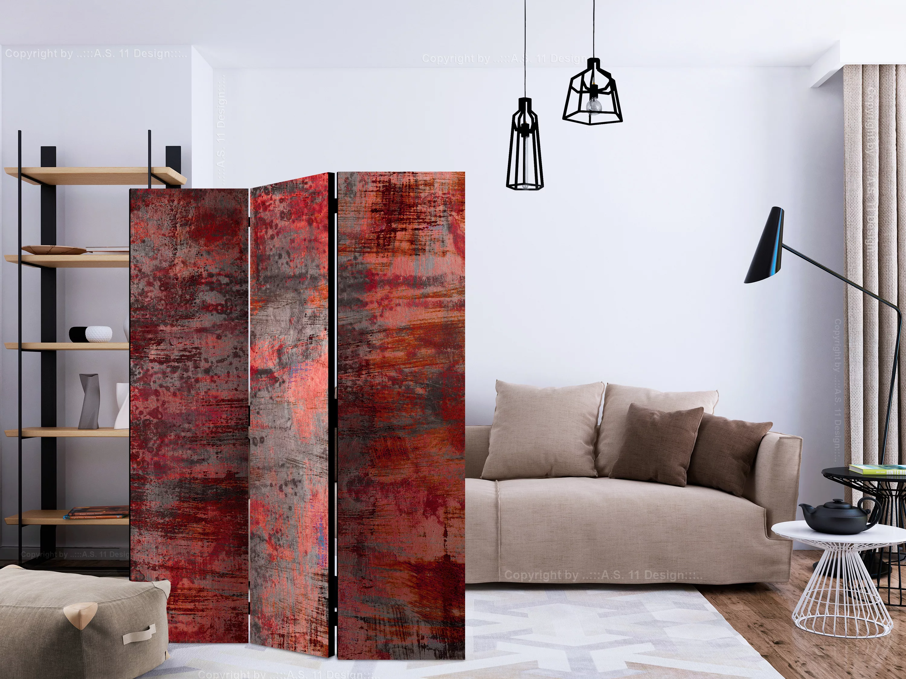 3-teiliges Paravent - Red Metal [room Dividers] günstig online kaufen
