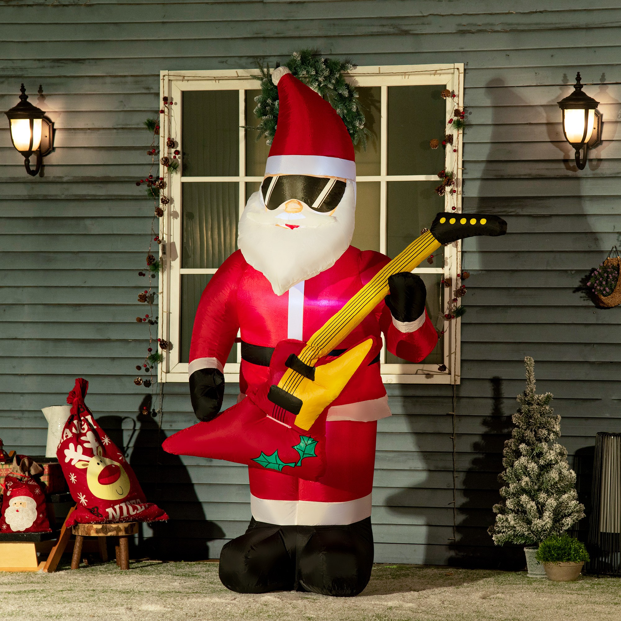 Outsunny Aufblasbarer Weihnachtsmann 215 cm mit E-Gitarre LED Weihnachtsbel günstig online kaufen