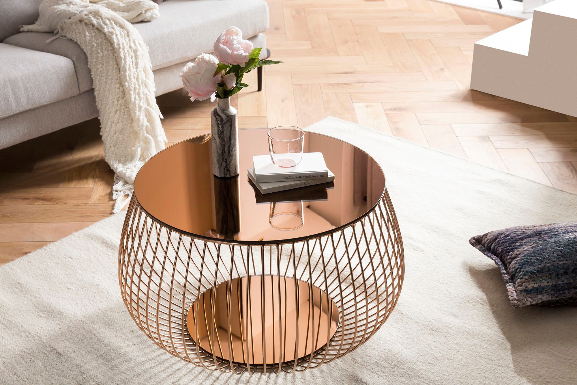 SalesFever Couchtisch, Kristallklare Eleganz mit Marmoroptik, rosegoldfarbe günstig online kaufen