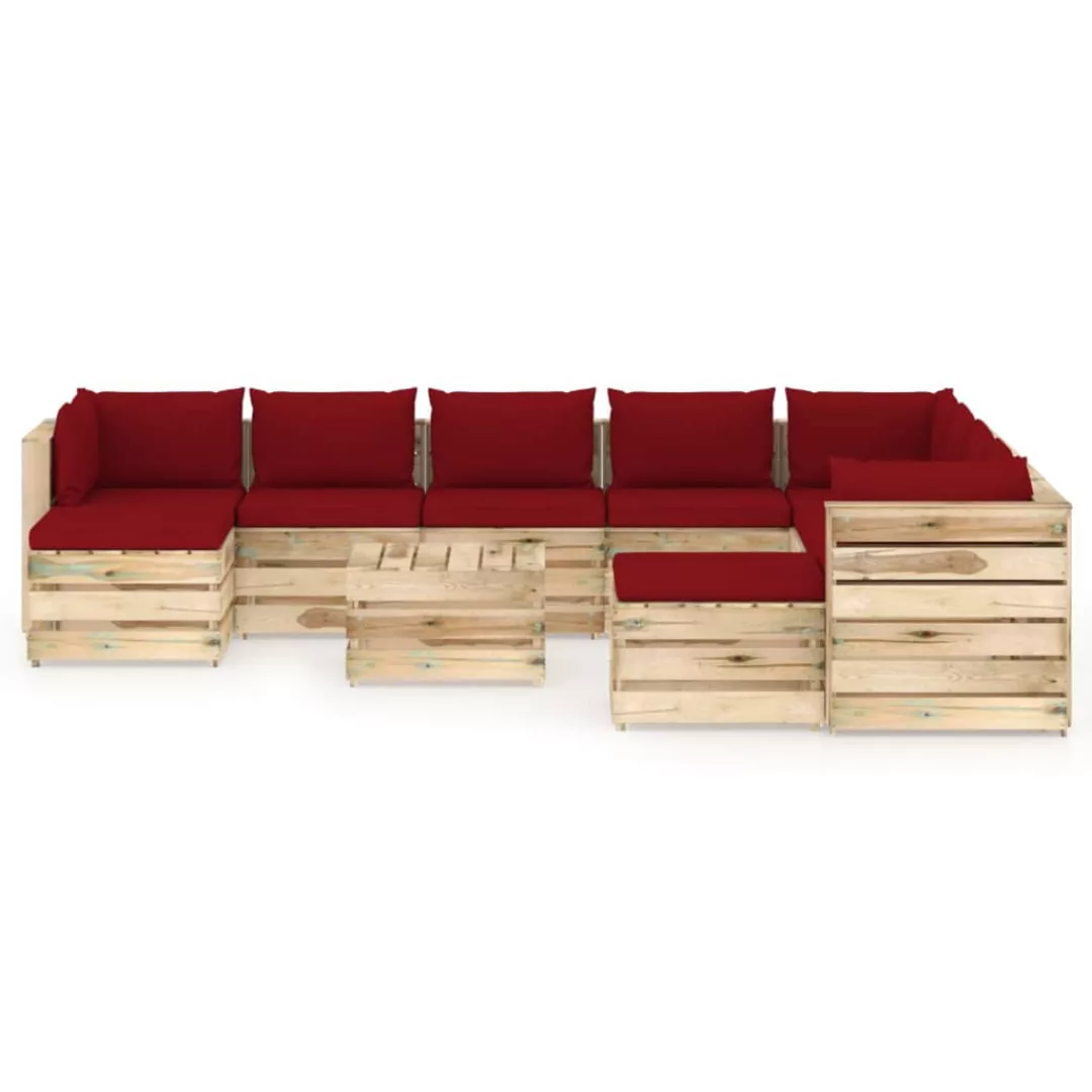 11-tlg. Garten-lounge-set Mit Kissen Grün Imprägniertes Holz günstig online kaufen