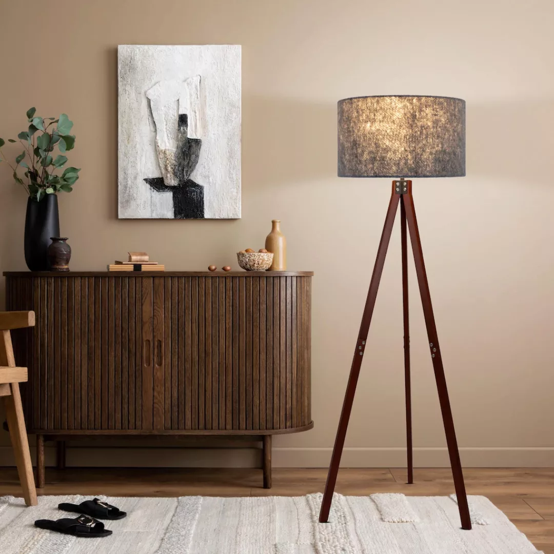 Stehlampe 2072528, Dreibein aus Holz, Textilschirm günstig online kaufen