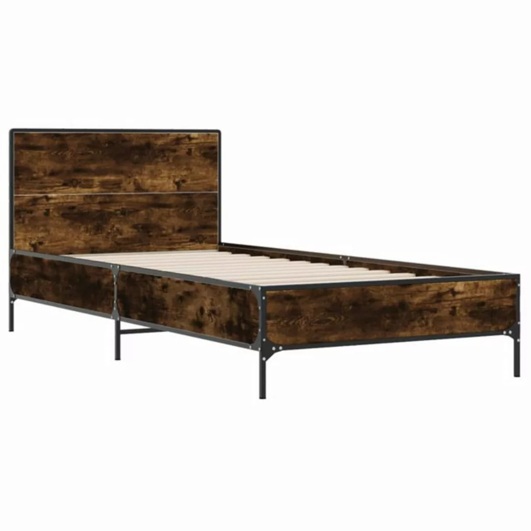 vidaXL Bett Bettgestell Räuchereiche 90x190 cm Holzwerkstoff und Metall günstig online kaufen