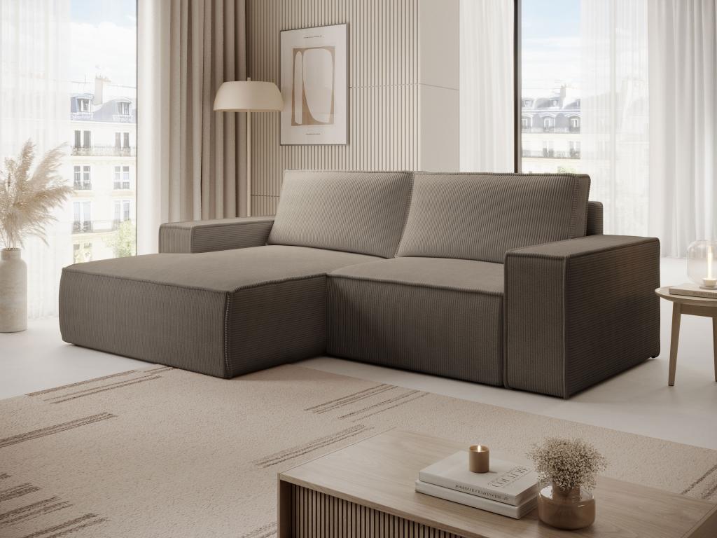 Kleines Ecksofa mit Schlaffunktion - Ecke links - Cord - Taupe - AMELIA günstig online kaufen