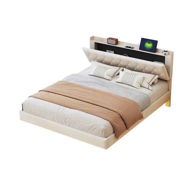 OKWISH Polsterbett Funktionsbett mit USB-Ladeanschluss und LED-Farbwechsel- günstig online kaufen