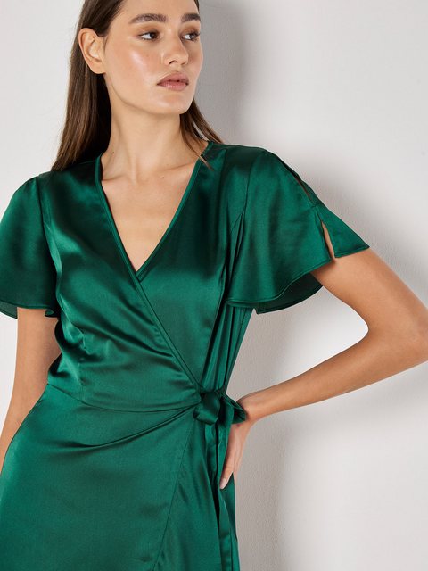 Apricot Partykleid Maxikleid aus Satin, in Wickeloptik günstig online kaufen