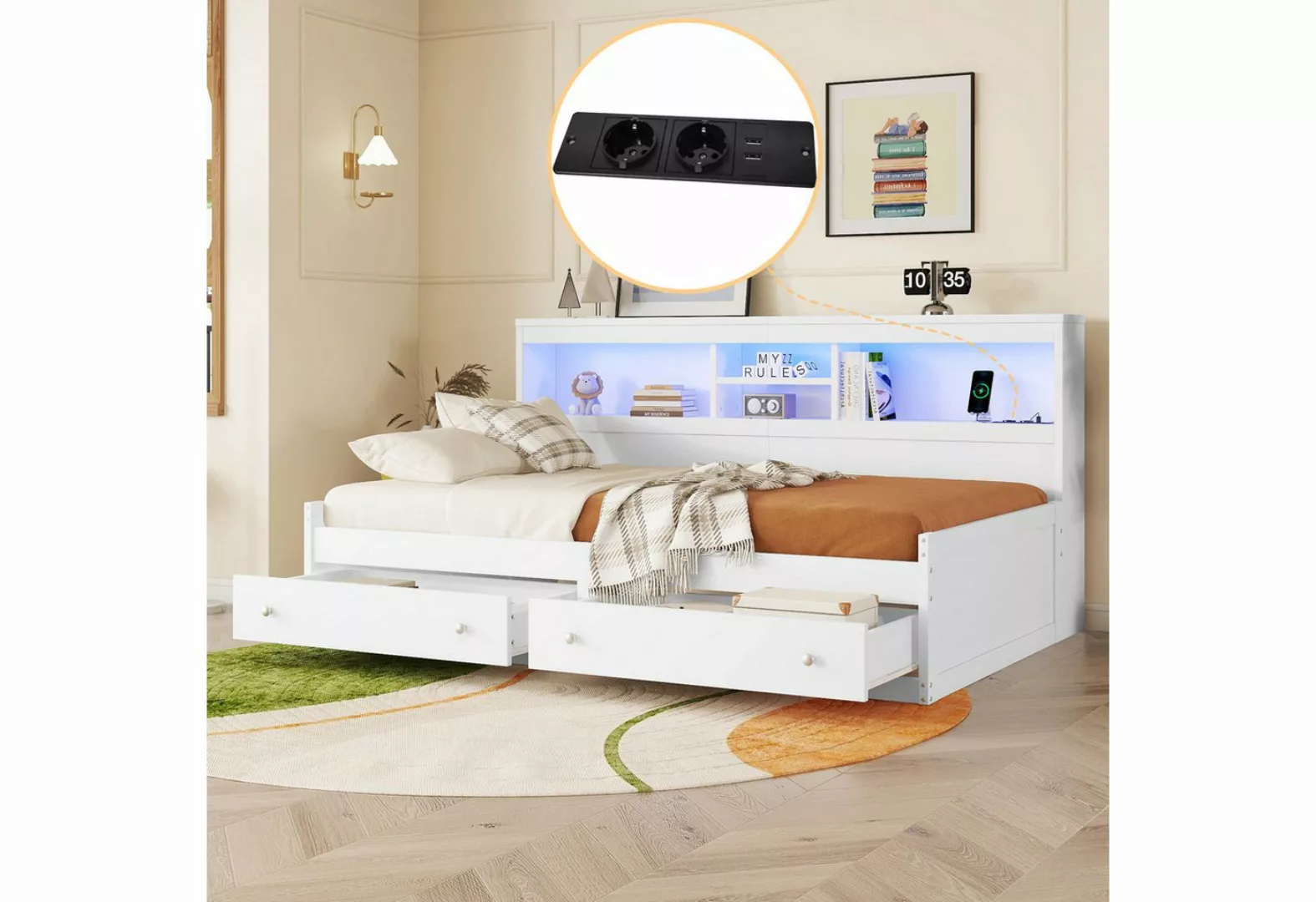 MODFU Kinderbett Einzelbett Daybett Tagesbett Schlafsofa (Bett mit 2 USB- u günstig online kaufen