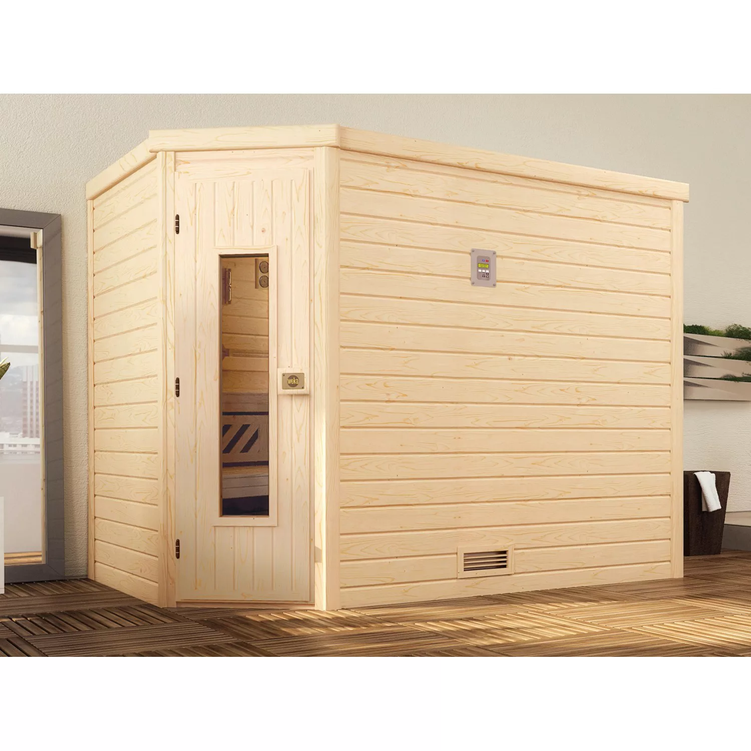 Weka Massivholzsauna Turku 3 Sparset 7,5 kW OS Holztür günstig online kaufen