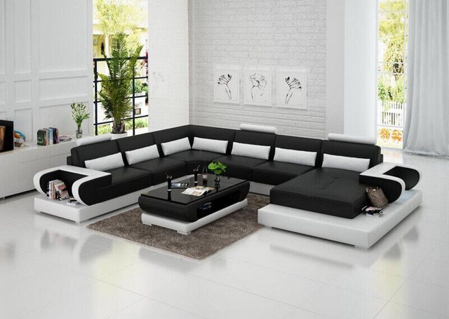 JVmoebel Ecksofa Ledersofa mit USB,Couch Wohnlandschaft Ecksofa Garnitur Mo günstig online kaufen