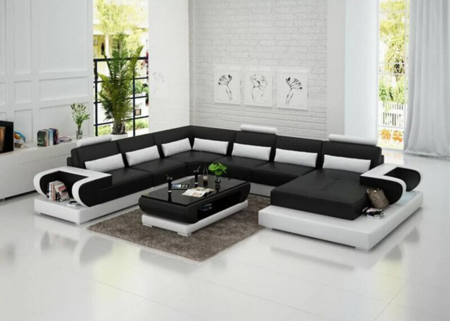 JVmoebel Ecksofa Ledersofa mit USB,Couch Wohnlandschaft Ecksofa Garnitur Mo günstig online kaufen