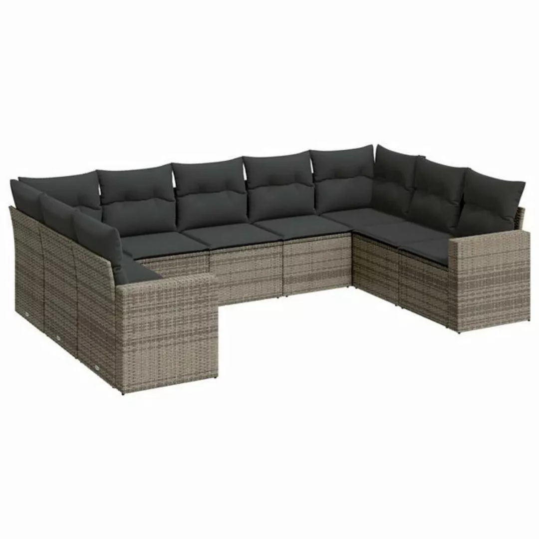 vidaXL Sofaelement 9-tlg. Garten-Sofagarnitur mit Kissen Grau Poly Rattan ( günstig online kaufen