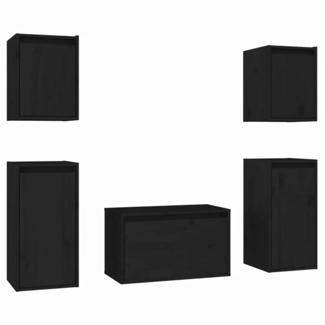 vidaXL TV-Schrank TV-Schränke 5 Stk Schwarz Massivholz Kiefer Lowboard Lowb günstig online kaufen