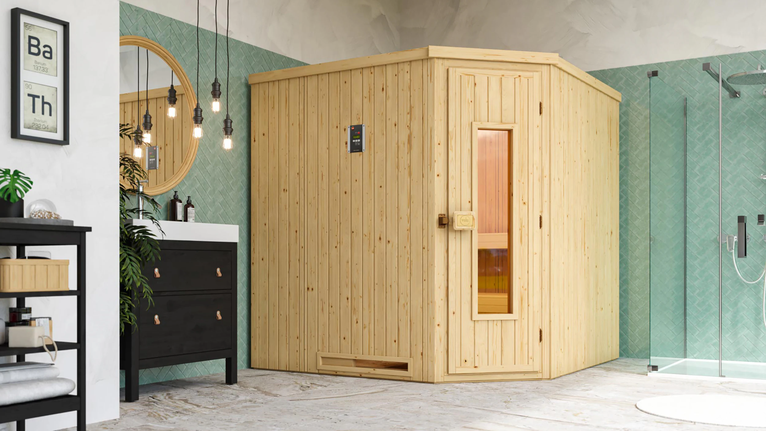 Weka Element-Ecksauna Varberg 3 HT inkl. Saunaofen OS und Sauna-Leuchtenset günstig online kaufen