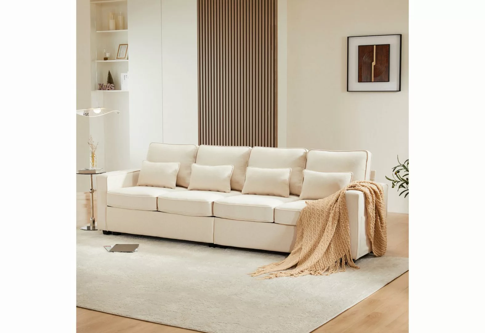 KLAM HOME Sofa 4-Sitzer-Sofa aus Leinenstoff Viersitzer-Sofa mit Armlehnent günstig online kaufen