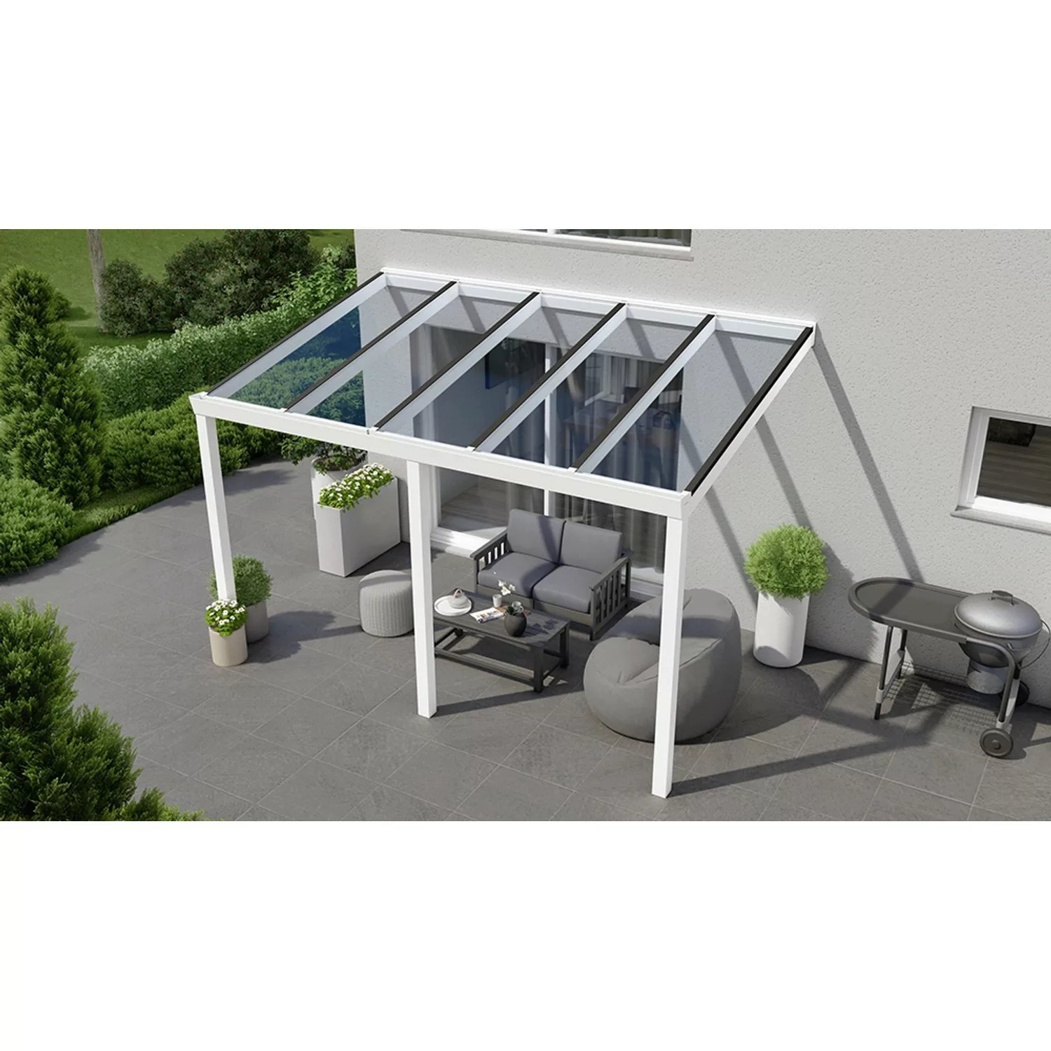 Terrassenüberdachung Basic 400 cm x 250 cm Weiß Glas günstig online kaufen