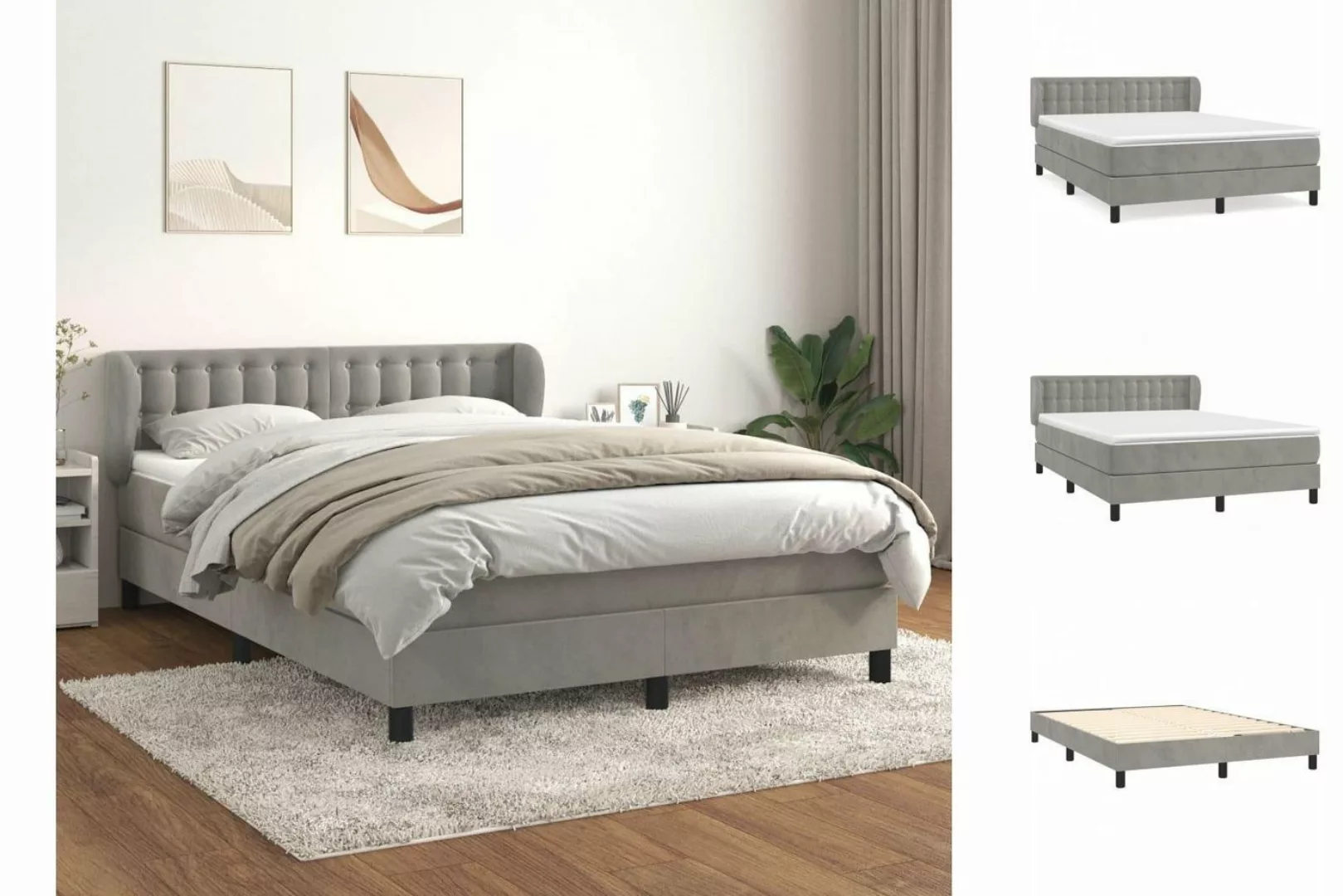 vidaXL Boxspringbett Boxspringbett mit Matratze Hellgrau 140x200 cm Samt Be günstig online kaufen