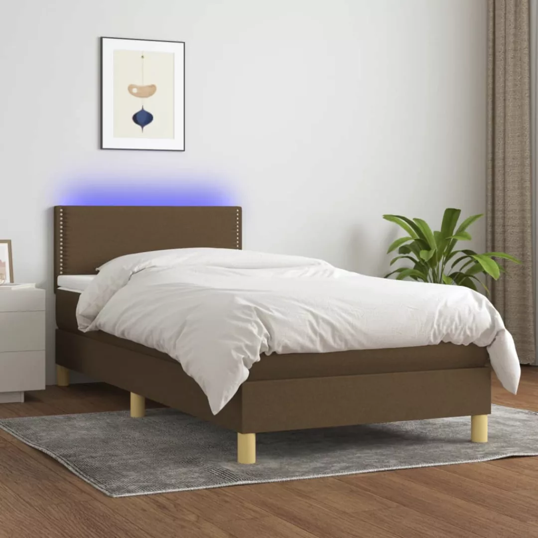 Vidaxl Boxspringbett Mit Matratze & Led Dunkelbraun 90x200 Cm Stoff günstig online kaufen